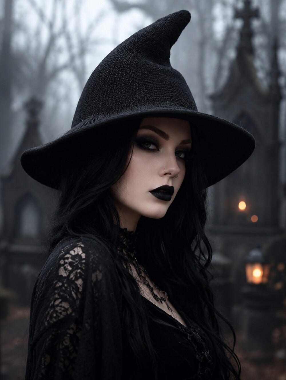Black Witch Hat for Women 100% Polyester Woven Bucket‎ Style Cap